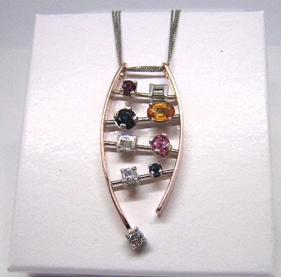 14k Rose Gold Abacus Gem and Diamond Pendant