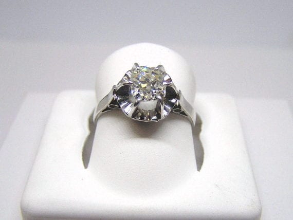 Vintage Platinum Old Mine Cut Diamond Ring