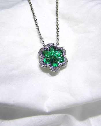 14k Emerald and Diamond Clover Pendant