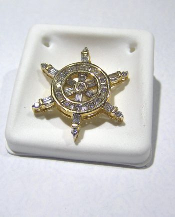 Boat Captain 14k diamond Ship Wheel Pendant