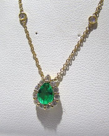 1/2 Carat Pear Shape Emerald & Diamond Pendant