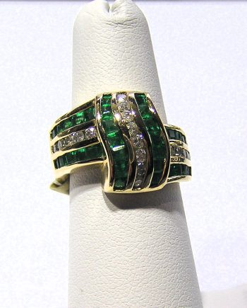 Emerald and Diamond Domed Ring